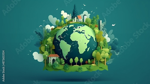 Happy Earth Day!eco illustration for social banner on the theme of saving the planet, Generative AI.