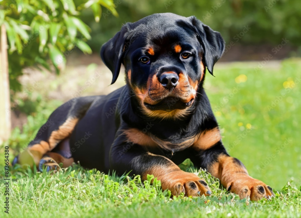puppy Rottweiler dog in garden. High quality photo puppy Rottweiler dog in garden. High quality photo