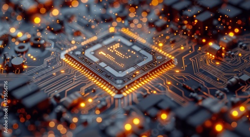 Illuminated Circuit Board With Central Processor Chip