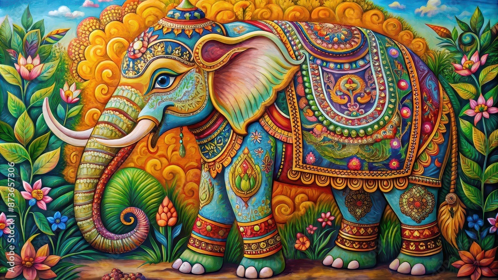 Thai style elephant painting showing intricate details and vibrant colors, elephant, Thai style, painting, art Thai style elephant painting showing intricate details and vibrant colors, elephant, Thai style, painting, art