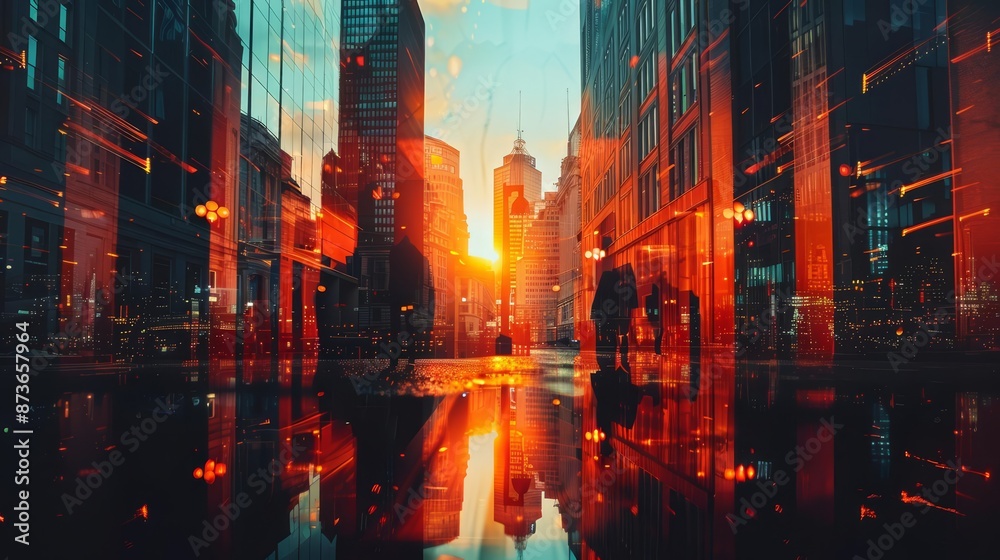 A digital painting of a cityscape with a red and orange color scheme A digital painting of a cityscape with a red and orange color scheme