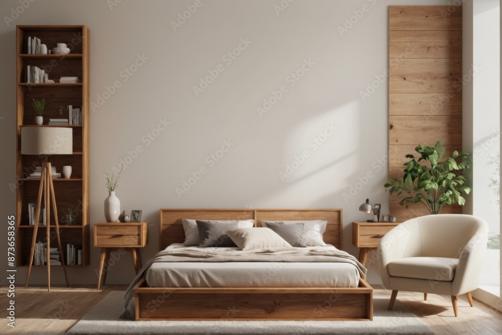 Fototapeta premium Abstract wallpaper background bedroom bed chair bookcase