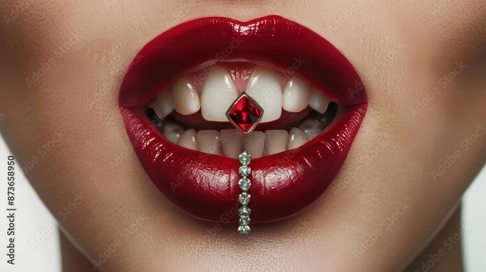 Obraz premium A detailed image of a tongue piercing with a stylish stud, isolated on a white background, highlighting personal expression and body art