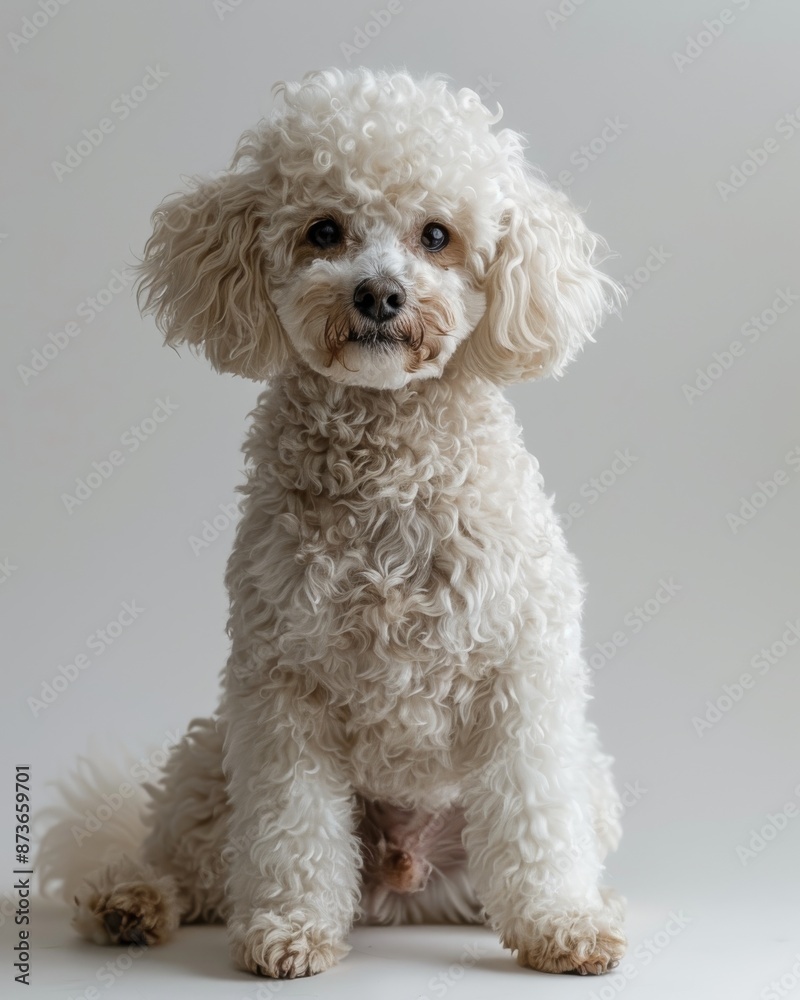 a Poodle with its curly, white coat a Poodle with its curly, white coat