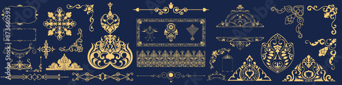 Vintage golden abstract elements for decoration wedding card design card corner frame brush