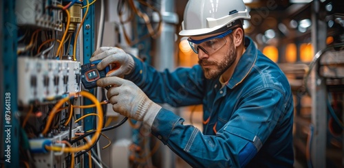 Electrician Working on Electrical Panel in Industrial Setting