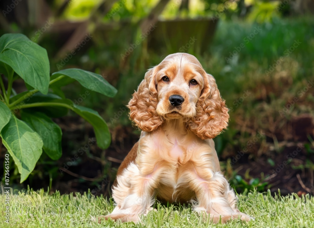 puppy Cocker Spaniel dog in garden. High quality photo puppy Cocker Spaniel dog in garden. High quality photo