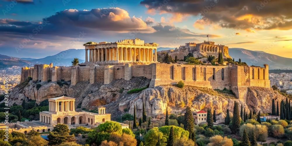 Ancient ruins and iconic landmarks on the Acropolis of Athens, Greece ...