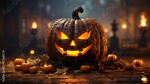Jack O Lantern halloween pumpkin, Generative AI.