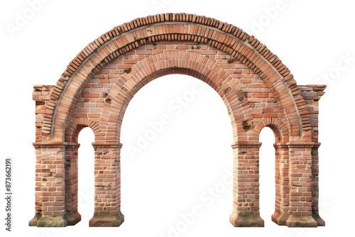 Antique brick archway isolated on white. 