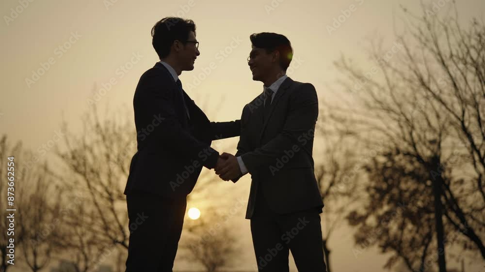 Confident businessmen shaking hands outdoors Confident businessmen shaking hands outdoors