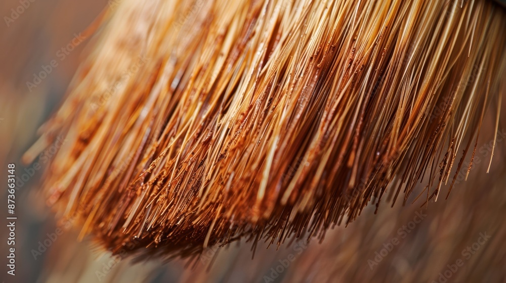 A closeup of a highquality paintbrush tip with layers of delicate hairs tightly packed together. A closeup of a highquality paintbrush tip with layers of delicate hairs tightly packed together.