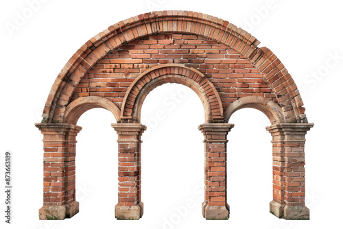 Antique brick archway isolated on white. 