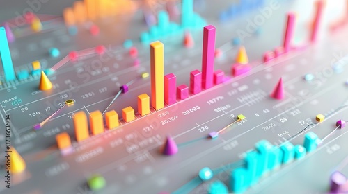 Dynamic 3D Economic and Financial Graphs with Colorful Data Points and Trend Lines for Business Analysis