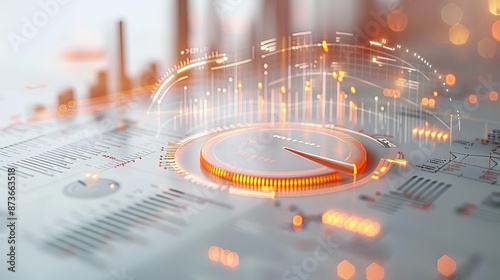 Futuristic Economic and Financial Graphs with Glowing Orange Elements and Data Visualization