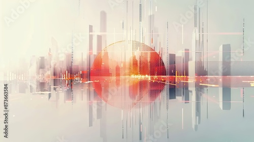 Abstract Economic and Financial Graphs with Modern Cityscape Background and Data Visualization Elements