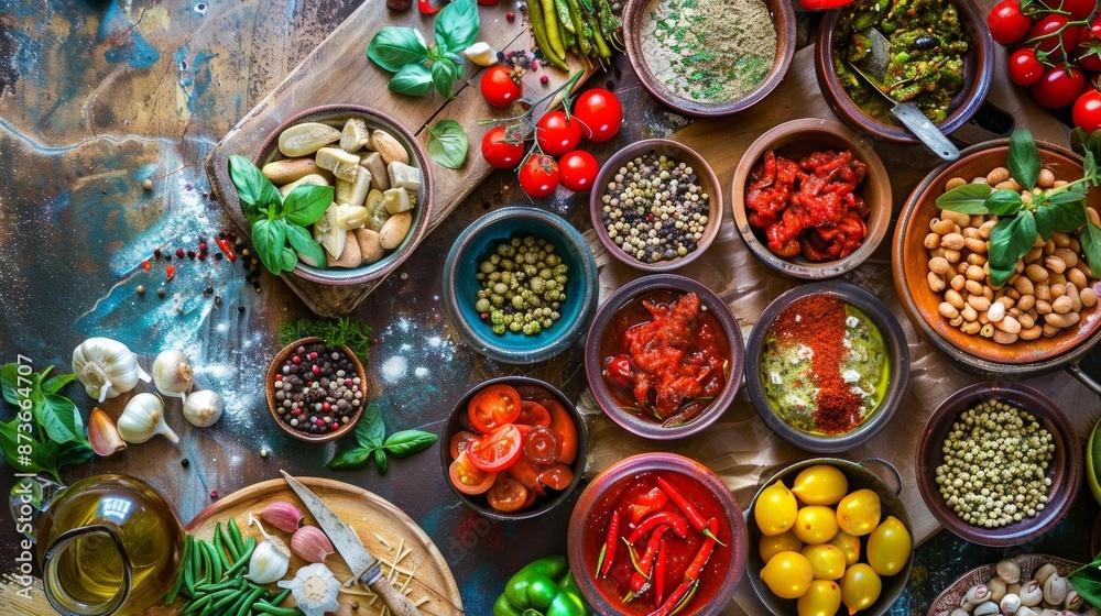 Variety of colorful spices and ingredients Variety of colorful spices and ingredients