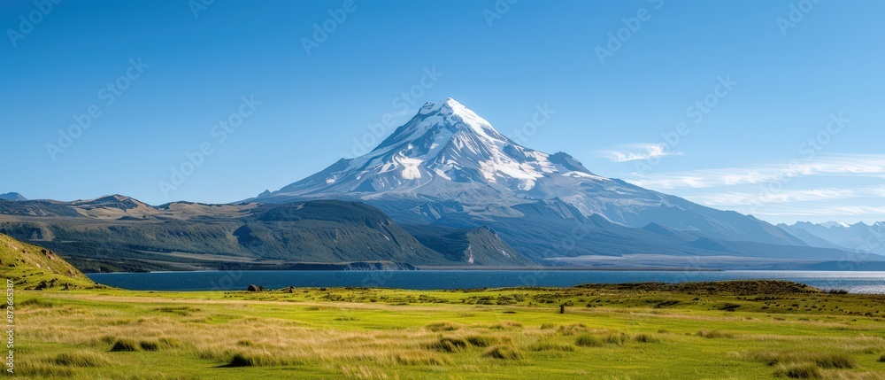 Snow-capped mountain peak against a blue sky. Snow-capped mountain peak against a blue sky.