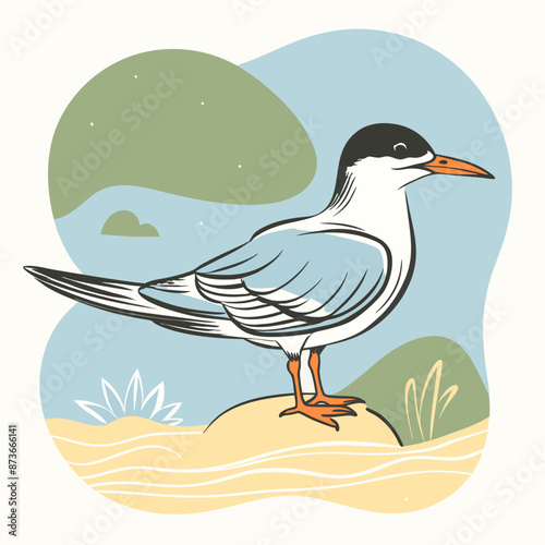 Wild Common Tern in her habitat vector illustration