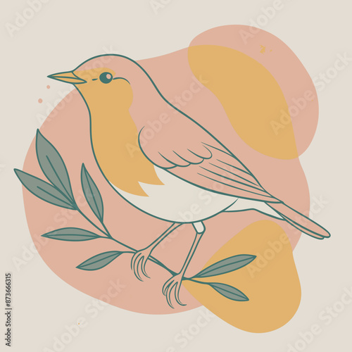 Wild Willow Warbler in her habitat vector illustration