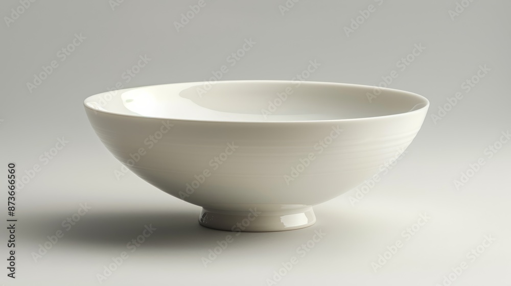 white bowl distinguished by its elegant simplicity and superior craftsmanship, notable for its large round base. Positioned on table in studio setup, gentle lighting accentuates its fine details. white bowl distinguished by its elegant simplicity and superior craftsmanship, notable for its large round base. Positioned on table in studio setup, gentle lighting accentuates its fine details.