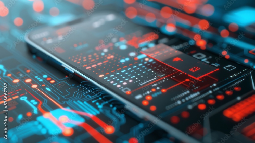 A sleek cuttingedge smartphone displaying a vibrant holographic interface with various apps and notifications floating above the screen set against a backdrop of futuristic digital data streams and gl A sleek cuttingedge smartphone displaying a vibrant holographic interface with various apps and notifications floating above the screen set against a backdrop of futuristic digital data streams and gl