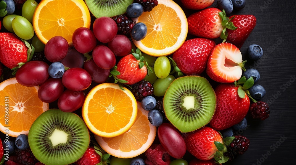 Colorful display of fresh fruits on different backgrounds, showcasing a variety of nutritious and healthy food options for a balanced diet
Colorful display of fresh fruits on different backgrounds, showcasing a variety of nutritious and healthy food options for a balanced diet