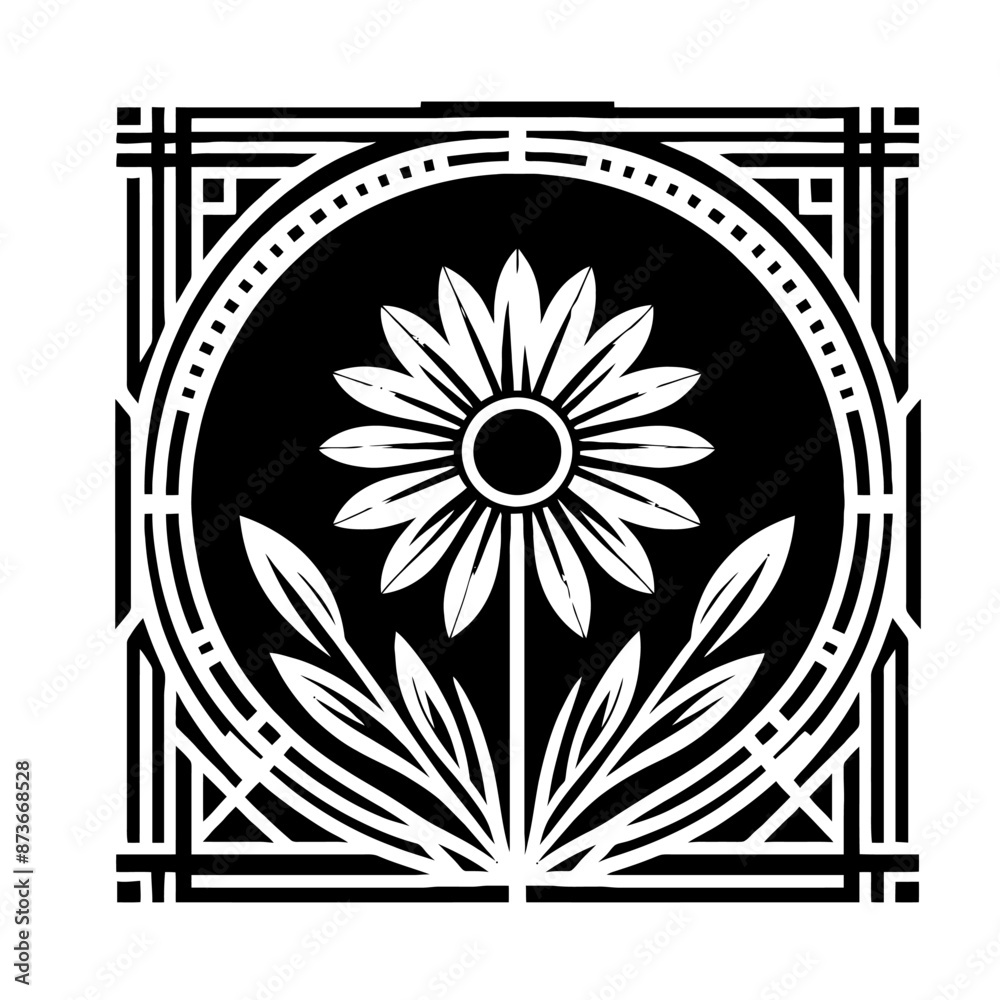 Obraz premium daisy flower in decorative emblem ornament, Victorian, art deco, art nouveau, boho, bohemian, folk, flourish