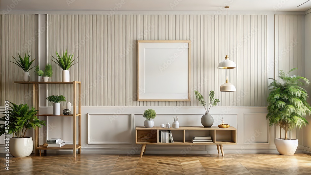 Fototapeta premium Empty home interior wall mock-up with space for customization, blank, interior, room, mockup, design, home, decor, apartment