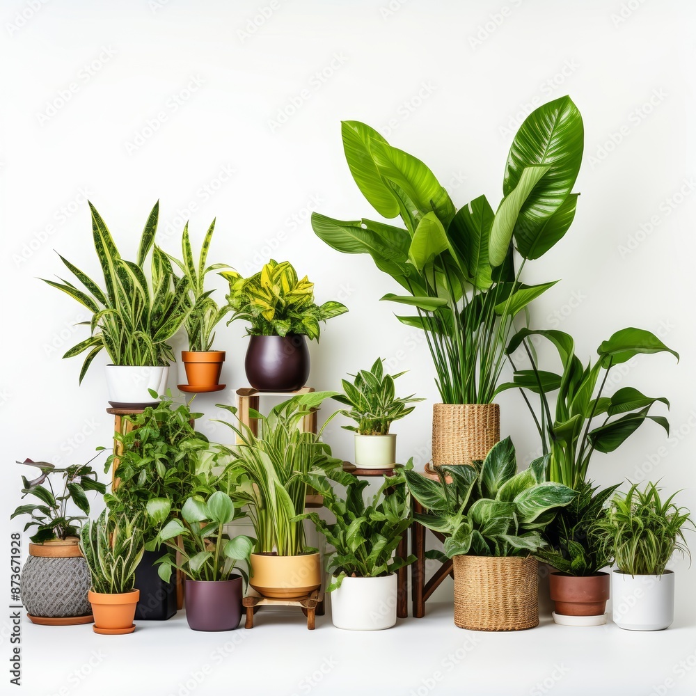 Fototapeta premium Potted Green Indoor Plants Isolated on White Background.