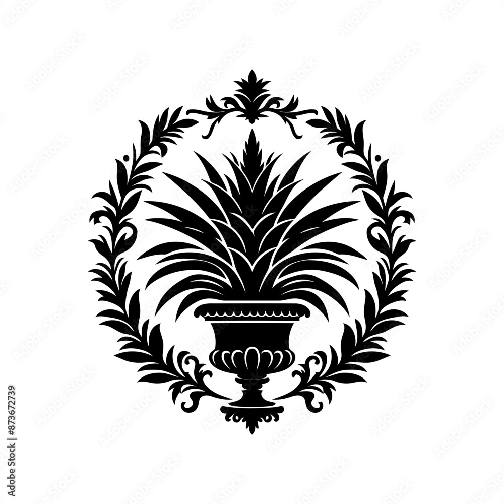 Fototapeta premium sample plant, tree in decorative emblem ornament, Victorian, art deco, art nouveau, boho, bohemian, folk, flourish