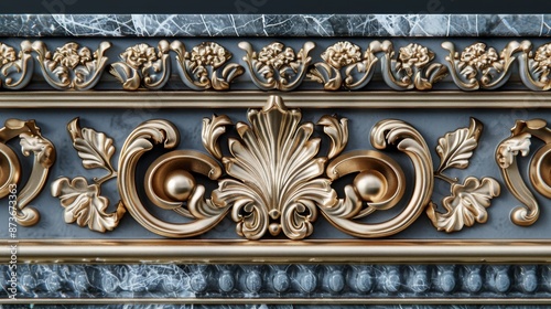Baroque Classical Abstract Marble Framed Ceiling Art with Ornate Border. Luxury Lavish Decor Elements with Seamless Pattern Background Texture
