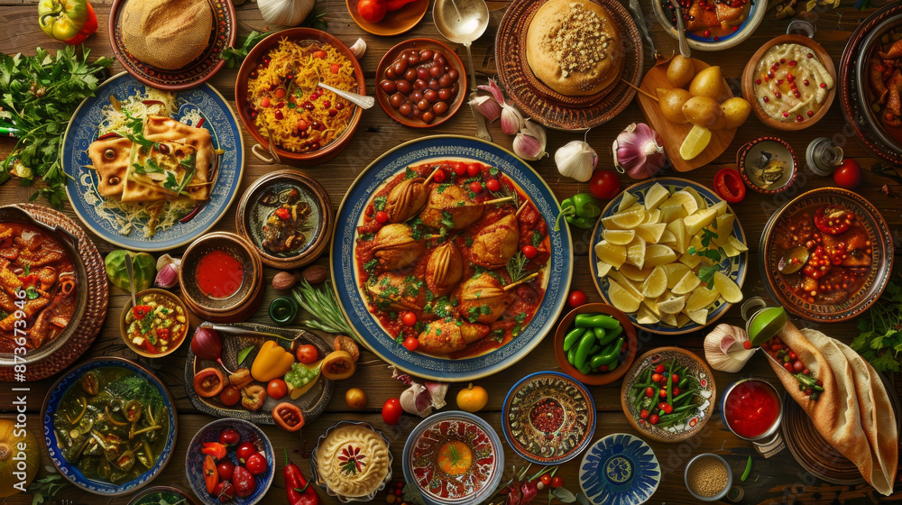 Create an image that celebrates the national food of a specific country, capturing the rich culinary heritage and cultural significance of the cuisine. Create an image that celebrates the national food of a specific country, capturing the rich culinary heritage and cultural significance of the cuisine.