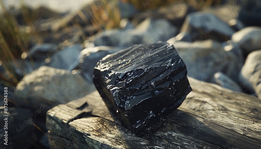 Natural black coal on a wooden background Natural black coal on a wooden background