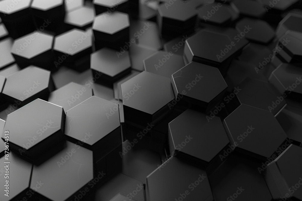 3D , Technology abstract clean technical geometric hexagons dark background random motion.