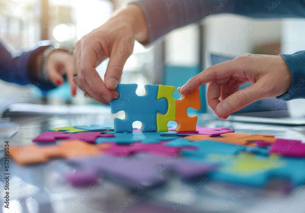 Businesspeople engage in planning and strategy analysis using a financial document report, capturing the essence of office concepts. Businesspeople engage in planning and strategy analysis using a financial document report, capturing the essence of office concepts.
