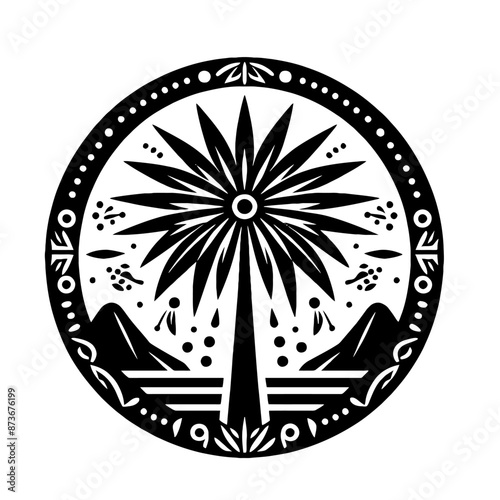 Spindle Palm plant, tree in decorative emblem ornament, Victorian, art deco, art nouveau, boho, bohemian,  folk, flourish
