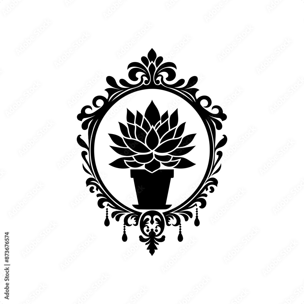Fototapeta premium sample plant, tree in decorative emblem ornament, Victorian, art deco, art nouveau, boho, bohemian, folk, flourish