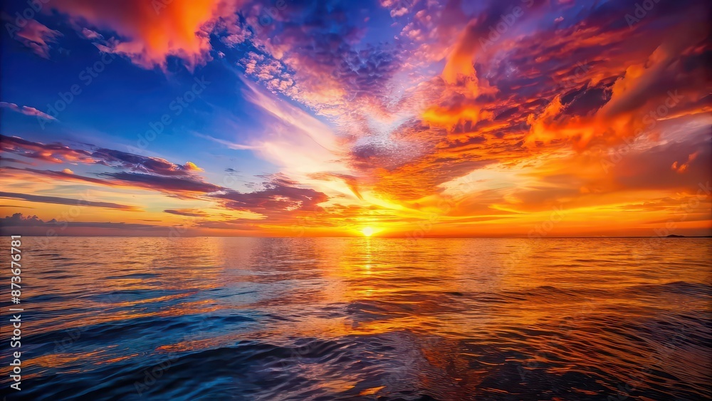 Vibrant sunset casting warm colors over calm ocean waters, sunset, sea, water, sky, horizon, peaceful, tranquil, nature, beauty Vibrant sunset casting warm colors over calm ocean waters, sunset, sea, water, sky, horizon, peaceful, tranquil, nature, beauty