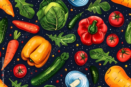 Seamless pattern with hand-drawn vegetables on a dark blue background photo