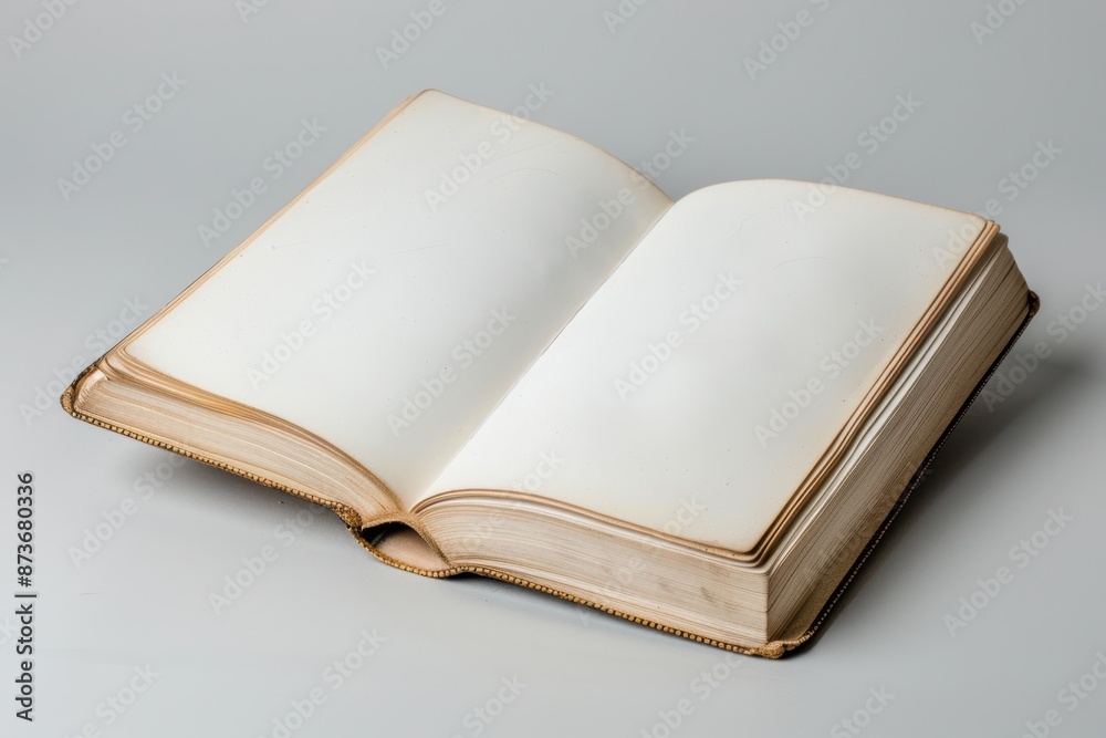 An elegant white hardcover book with blank pages lies open, its pristine and minimalist design perfect for conveying purity and simplicity. An elegant white hardcover book with blank pages lies open, its pristine and minimalist design perfect for conveying purity and simplicity.