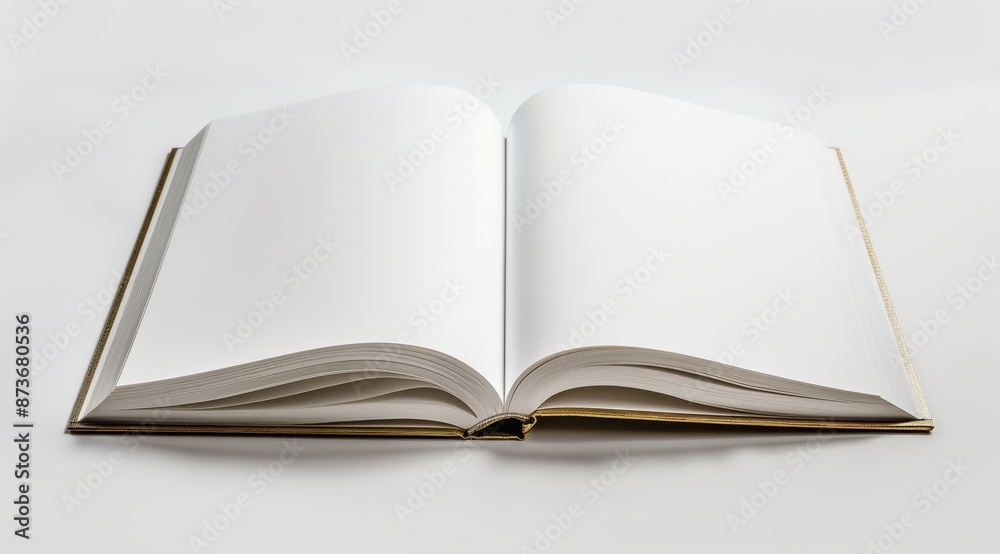 An elegant white hardcover book with blank pages lies open, its pristine and minimalist design perfect for conveying purity and simplicity. An elegant white hardcover book with blank pages lies open, its pristine and minimalist design perfect for conveying purity and simplicity.