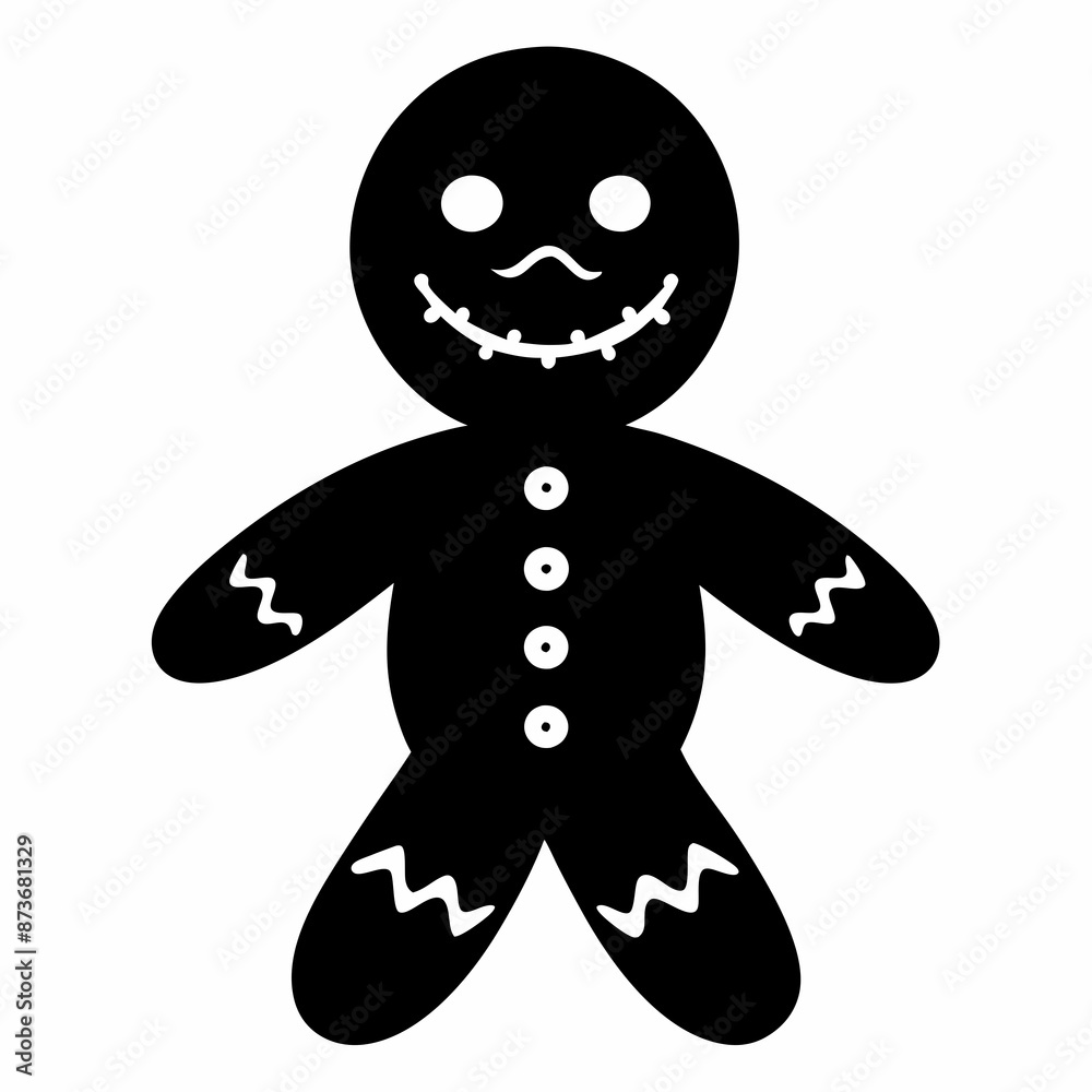 Gingerbread man holiday biscuit or cookie flat vector icon, Gingerbread man silhouette vector