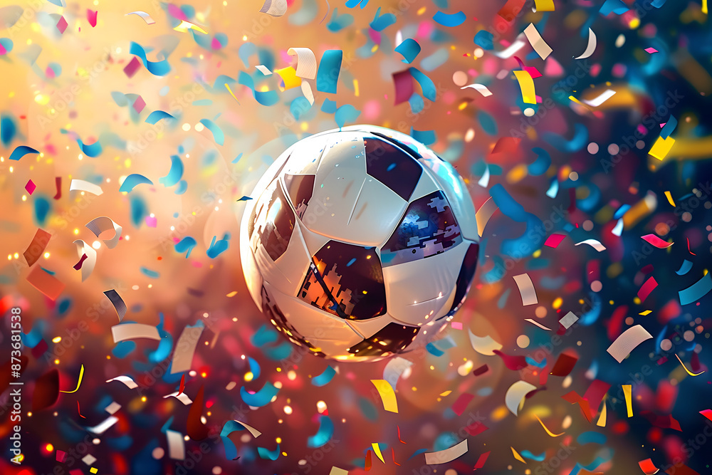 EM European Championship 2024 sport win, triumph, winner celebration concept background illustration - Soccer ball and confetti EM European Championship 2024 sport win, triumph, winner celebration concept background illustration - Soccer ball and confetti