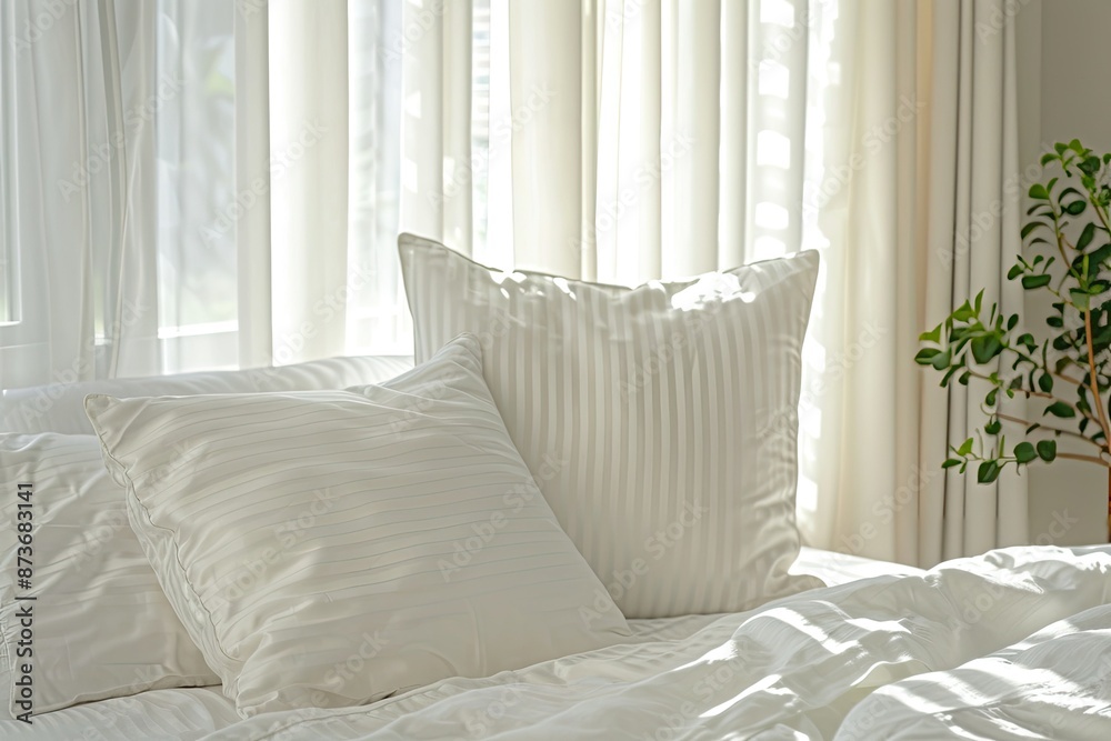 custom made wallpaper toronto digital"One Oversized White-Striped Pillow with White Satin"