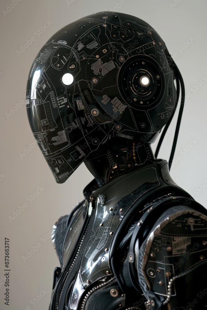 Black circuit board armor encases the android, merging form and function in a design that epitomizes the marriage of human ingenuity and artificial intelligence, enhanced by Black circuit board armor encases the android, merging form and function in a design that epitomizes the marriage of human ingenuity and artificial intelligence, enhanced by