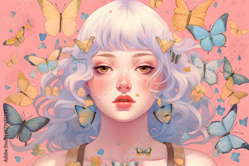 Girl with Butterflies Illustration