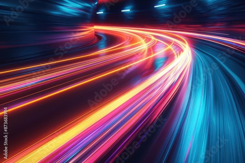 Abstract light trails with a dynamic flow, abstract tech background, fastpaced technology