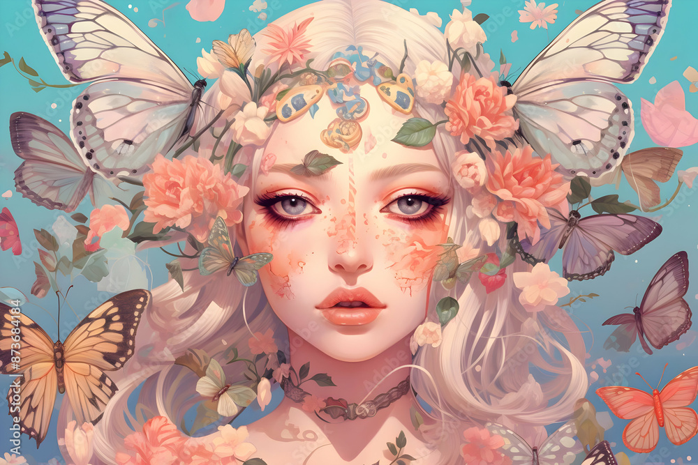 Floral Crown and Butterfly Illustration