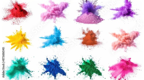 Colorful Powder Explosions on White Background